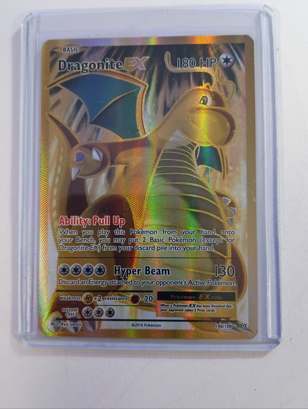 Pokemon Dragonite EX Holo Foil Card - Gold and Blue Accents